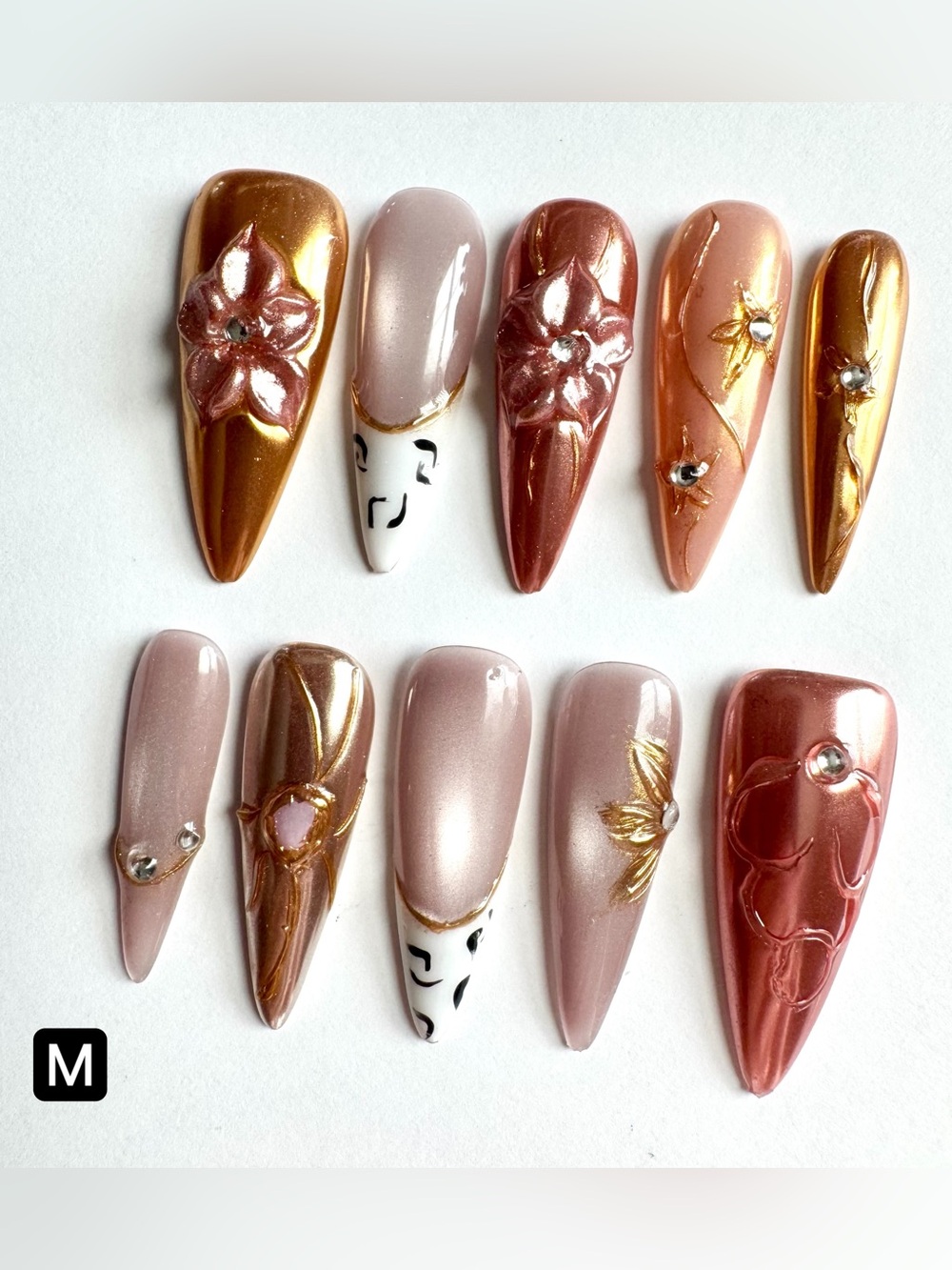 Metallic Rose Gold & Blush Stiletto Press-On Nails